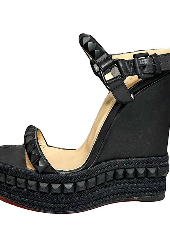 Christian Louboutin Shoes - Christian Louboutin Black Studded Espadrille Wedge Sandals